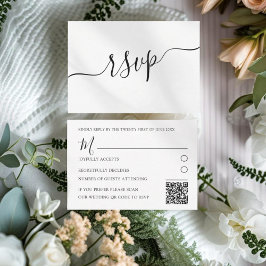 Minimaler Schwarz-Weiß-QR-Code Hochzeit RSVP Karte
