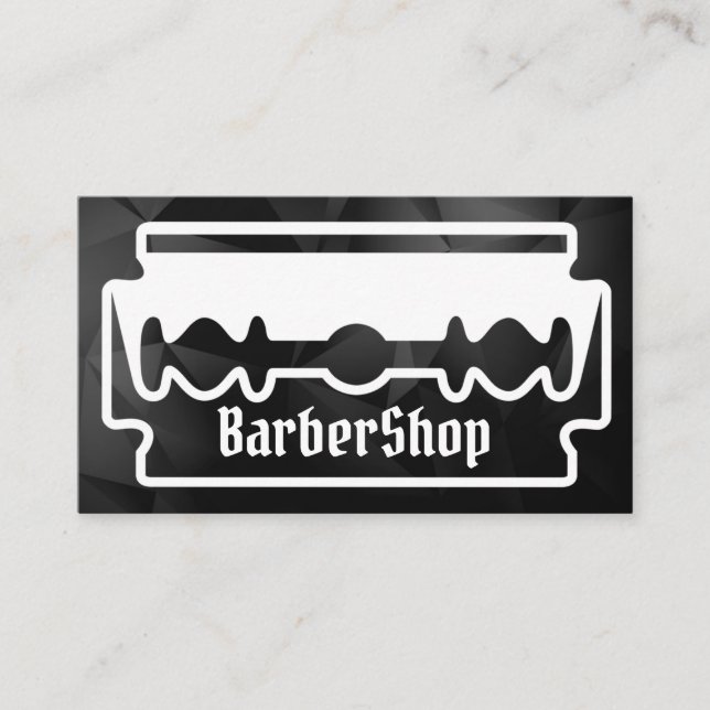 Minimaler Schwarz-Weiß-Razor kreativer Barbershop Visitenkarte (Vorderseite)