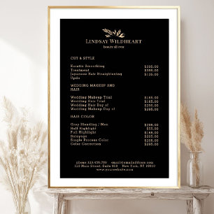 Minimaler Schwarzer Botanischer Salon-Preisliste-P Poster