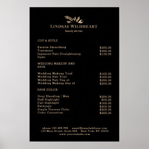 Minimaler Schwarzer Botanischer Salon-Preisliste-P Poster