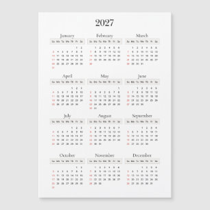 Minimaler schwarzer Kalender 2027   Beliebige Hint Magnetkarte