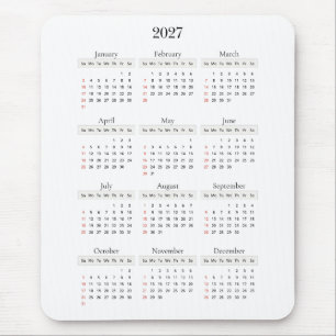 Minimaler schwarzer Kalender 2027 Beliebige Hint Mousepad