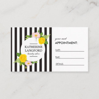 Minimaler Schwarzer Streifen-Salon mit Blumenreste Terminkarte