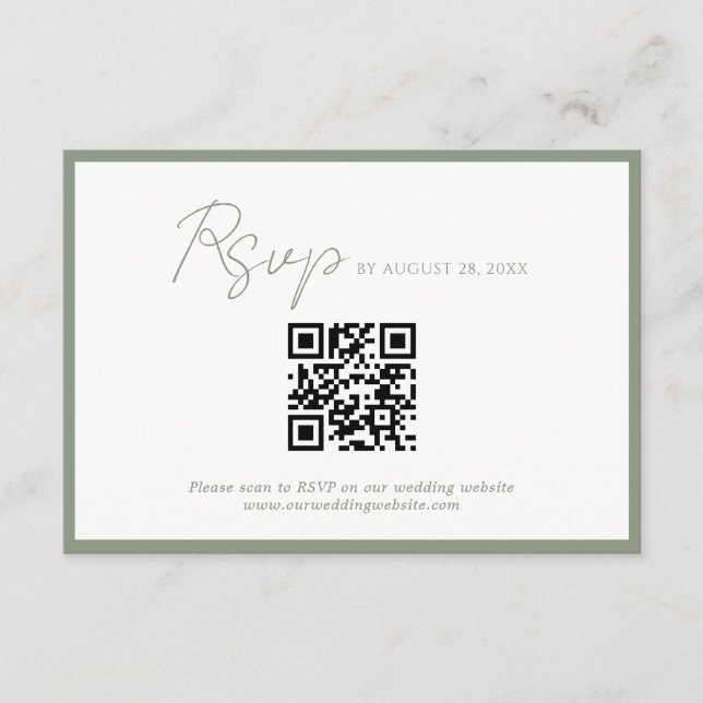 Minimaler Script Green Border QR Code Hochzeit Rsv Begleitkarte (Vorderseite)