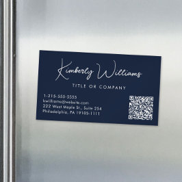 Minimaler Script QR Code Beruflich blau Magnetische Visitenkarte