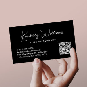 Minimaler Script QR Code Beruflich Schwarz Visitenkarte