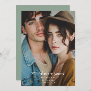 Minimaler Script Sage Green Foto QR Code Hochzeit Save The Date