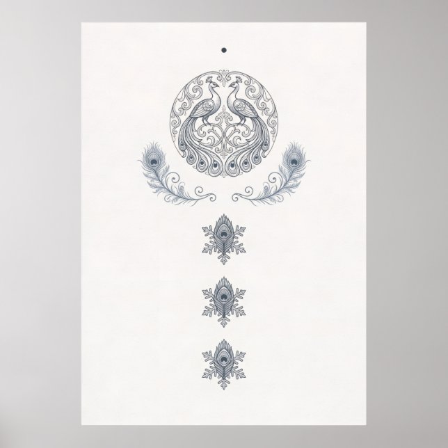 Minimaler silberner Pfauenfeder-Fallposter Poster (Vorne)