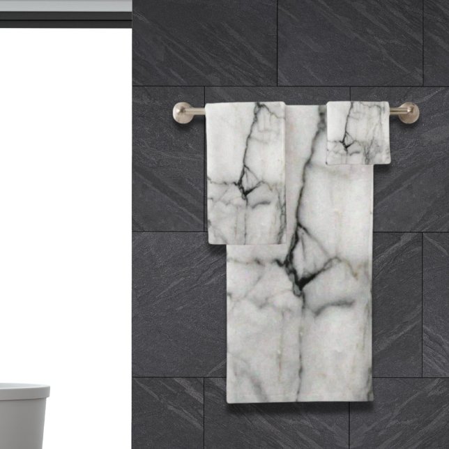 minimaler skandinavischer, moderner, chic-grauer M Badhandtuch Set (minimal scandinavian modern chic grey white marble bath towel set)