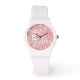 Minimaler Sport gürtelrosa mit Monogramm Softball Armbanduhr