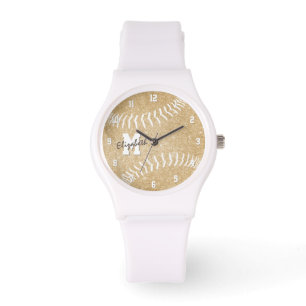 Minimaler Sportgurt Gold mit Monogramm Weichball Armbanduhr