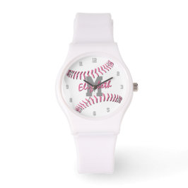 Minimaler Sportpink-Grauwein-Monogramm-Softball Armbanduhr