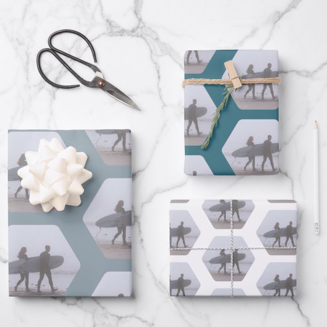 Minimaler Surfer Couple Sea Foam Green Geschenkpapier Set (Vorderseite)