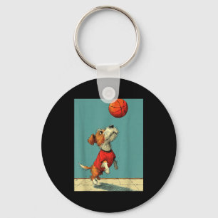 Minimaler süßer Hund treibt lustigen Basketball Schlüsselanhänger