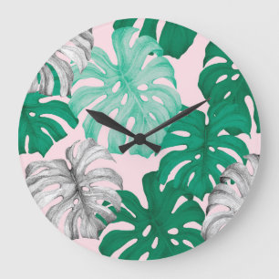 Minimaler Tropischer Monstera Duo-Ton Große Wanduhr