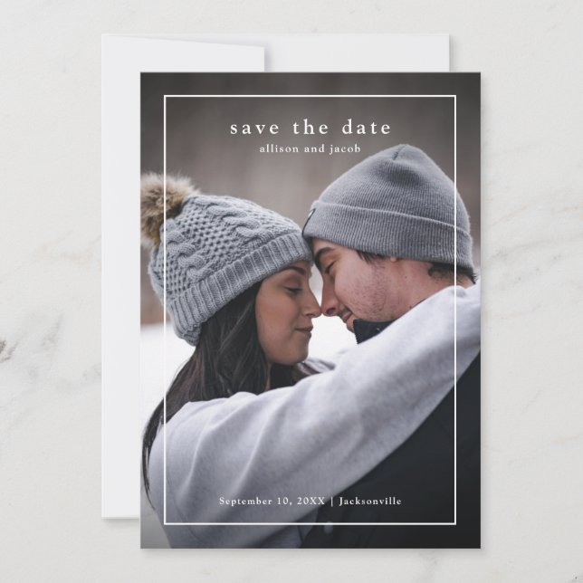 Minimaler Typ Foto Hochzeit Save The Date (Vorderseite)