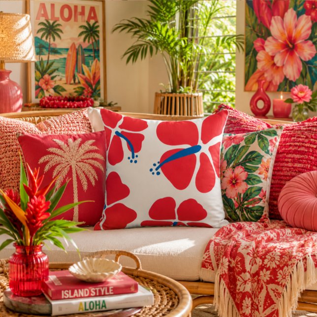 Minimaler und moderner roter Hibiskus Kissen (Von Creator hochgeladen)