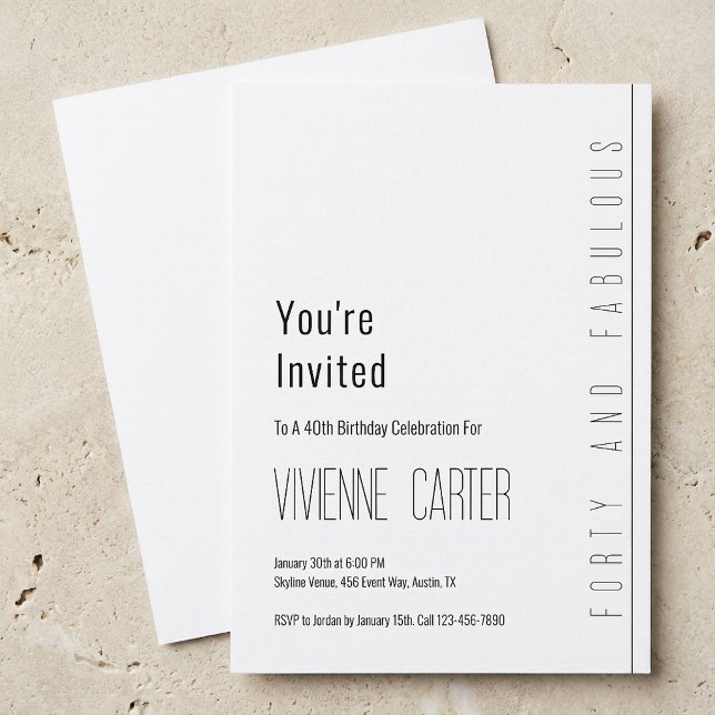 Minimaler Vierzig und Fantastischer 40. Geburtstag Einladung (Minimal Forty and Fabulous 40th Birthday Party Invitation)