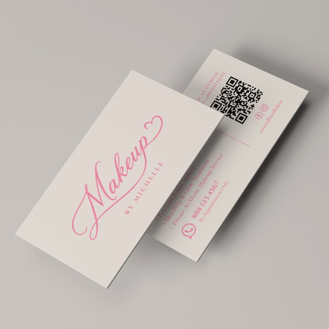 Minimaler Visagist Pink Sand Script Visitenkarte (Minimal Makeup Artist Pink Sand Script Business Card
)