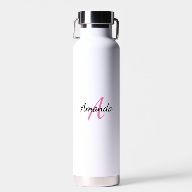 Minimaler Vorname + Initialmonogramm Pink Trinkflasche (Vorne)