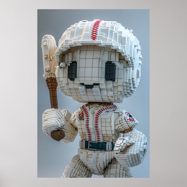 Minimaler Voxel-Athlet in weißer Uniform – Basebal Poster (Vorne)