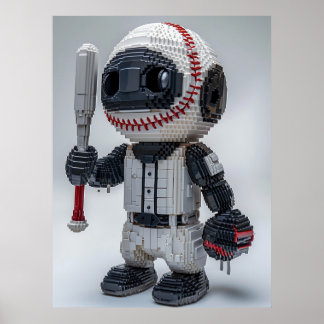 Minimaler Voxel-Sportler in weißer Uniform – Baseb Poster