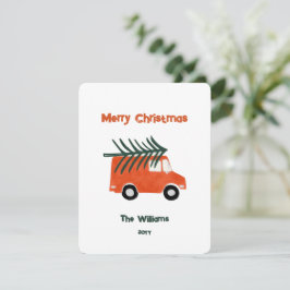 Minimaler Weihnachtsbauernhof Red Truck Feiertagskarte