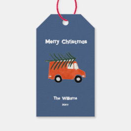 Minimaler Weihnachtsbauernhof Red Truck Geschenkanhänger