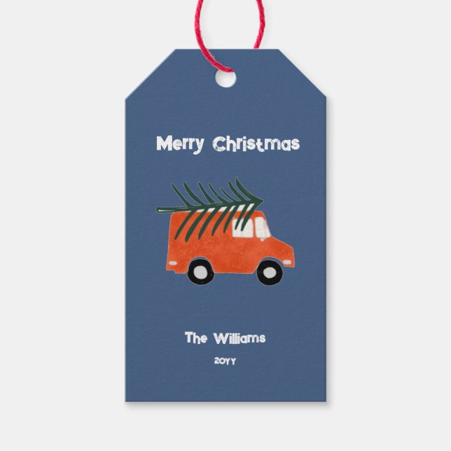 Minimaler Weihnachtsbauernhof Red Truck Geschenkanhänger (Vorderseite)