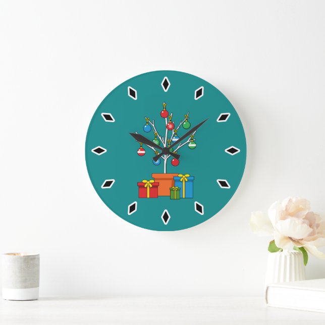 Minimaler Weihnachtsbaum mit Geschenken Große Wanduhr (Zuhause)