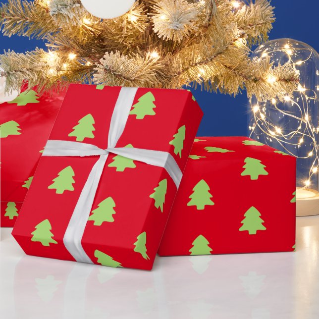 Minimaler Weihnachtsbaum Rot & Licht Grün Muster Geschenkpapier (Feiertage)