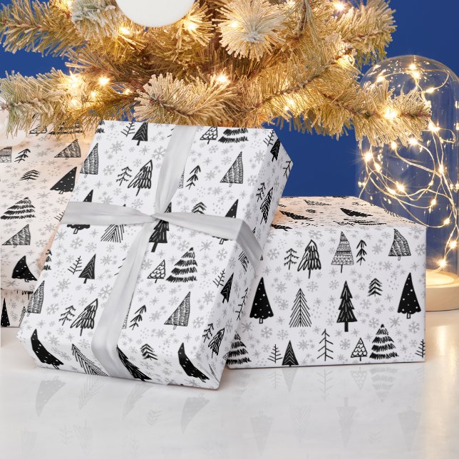 Minimaler Weihnachtsbaum Schwarz und Weiß Geschenkpapier (Feiertage)