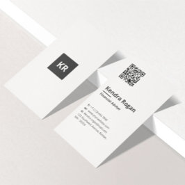 Minimaler weißer QR-Code für sauberes Monogramm Visitenkarte