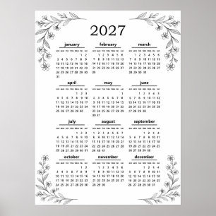 Minimaler Wildblumen-Botanik-Blumenkalender 2027 Poster