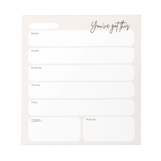 Minimaler Wochenplaner Notizblock (Vorderseite)