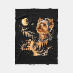 Minimaler Yorkshire Terrier Heulender Mond Vintage Fleecedecke