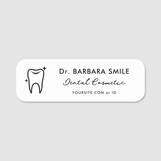 Minimaler Zahnarzt Zahnkosmetik sauberer weißer Za Namensschild (Vorderseite)