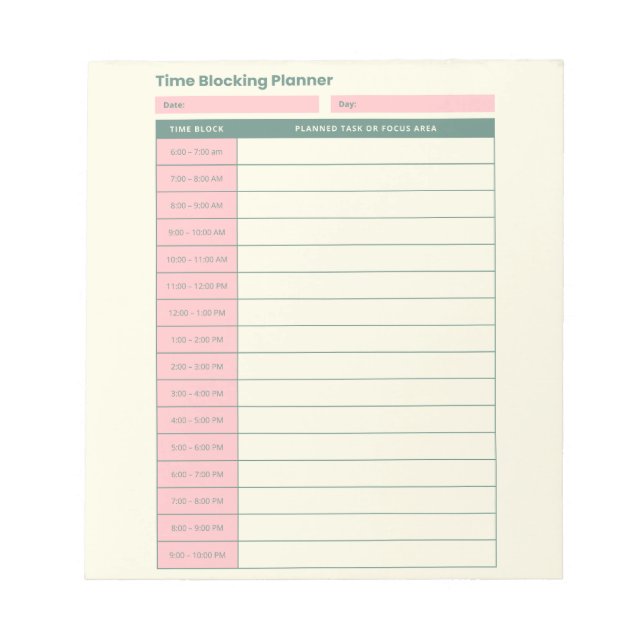 Minimaler Zeitblockplaner Pink Layout Notizblock (Vorderseite)