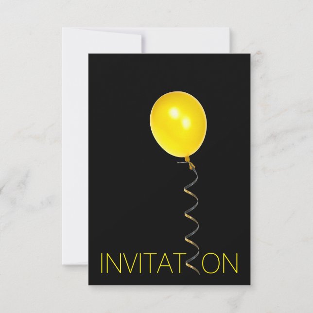Minimales Ballon-Gelb-Schwarz-Vip-Party Einladung (Vorderseite)