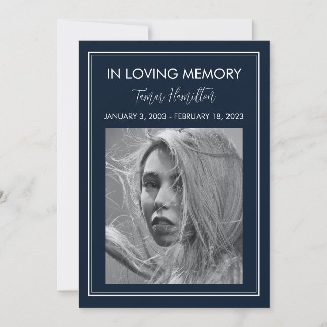 Minimales Beerdigungsprogramm für die weiße Grenze Einladung (Vorderseite)