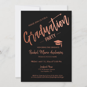 Minimales Black and Rose Gold Graduation Party Fot Einladung