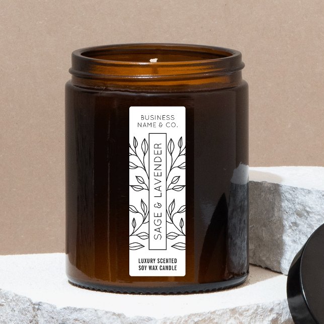 Minimales Botanisches Kerzenchen Jar Thin Vertikal Etiketten (Minimalist modern floral thin candle vertical label)