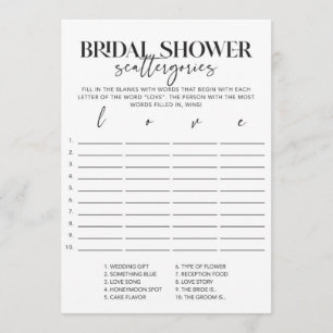 Minimales Brautparty Scattergories Game