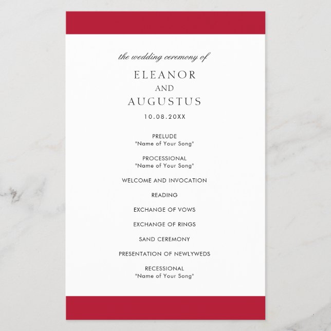 Minimales Classic Red Elegant Budget Hochzeitsprog Flyer (Vorne)