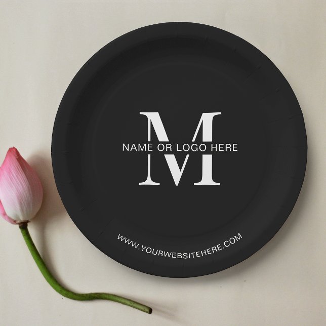 Minimales Corporate Event-Logo für Firmenveranstal Pappteller (Minimalist black branded business monogram or logo paper plates for event)