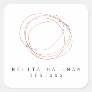 Minimales Designer-Scribble-Logo in Rose Gold Quadratischer Aufkleber