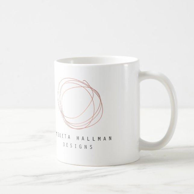 Minimales Designer-Scribble-Logo in Rose Gold Tasse (Rechts)