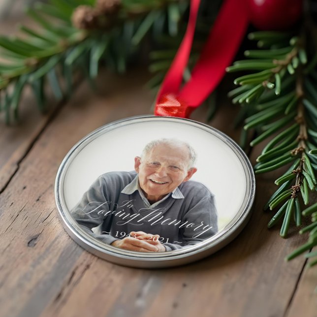 Minimales elegantes Skript Love Memory - benutzerd Ornament Aus Glas (Minimal Elegant Script Loving Memory Custom Photo Glass Ornament)