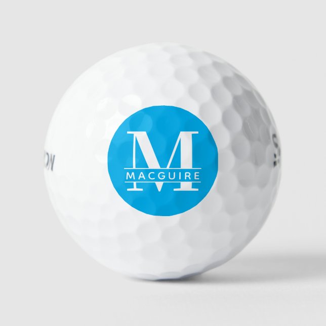Minimales fett Monogramm mit Name | Himmelblau Golfball (Vorderseite)