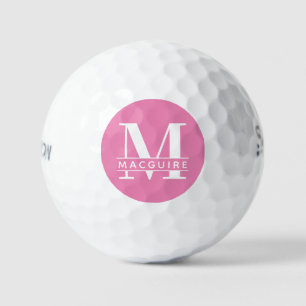 Minimales fett Monogramm mit Name   Pink Golf Ball